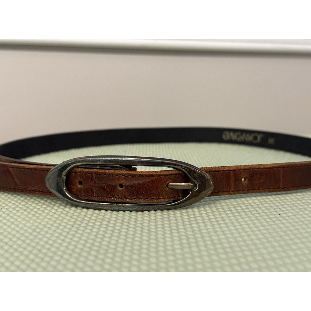 Vintage Joan‎ & David Ladies LEATHER BROWN BELT Crocodile Pattern Sz M